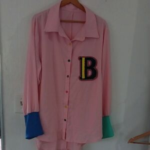 SHEIN Pink Shirt with Multicolor Details